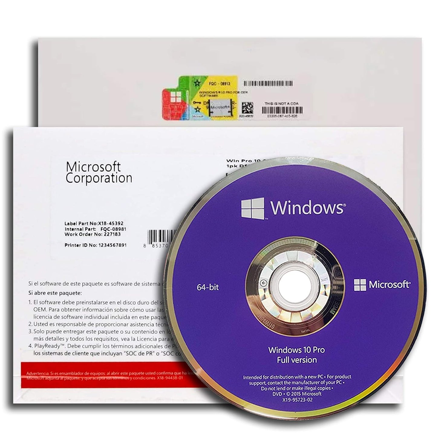 Microsoft Windows 10 Professional 64Bit OEM Box Pack DVD – English International – 1 PC License